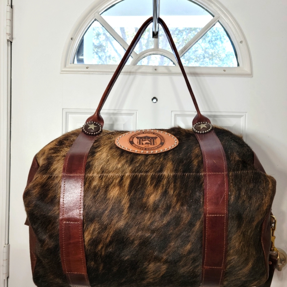 Handmade Genuine Cowhide Fur Leather Weekend Gym Travel Office Duffle Bag